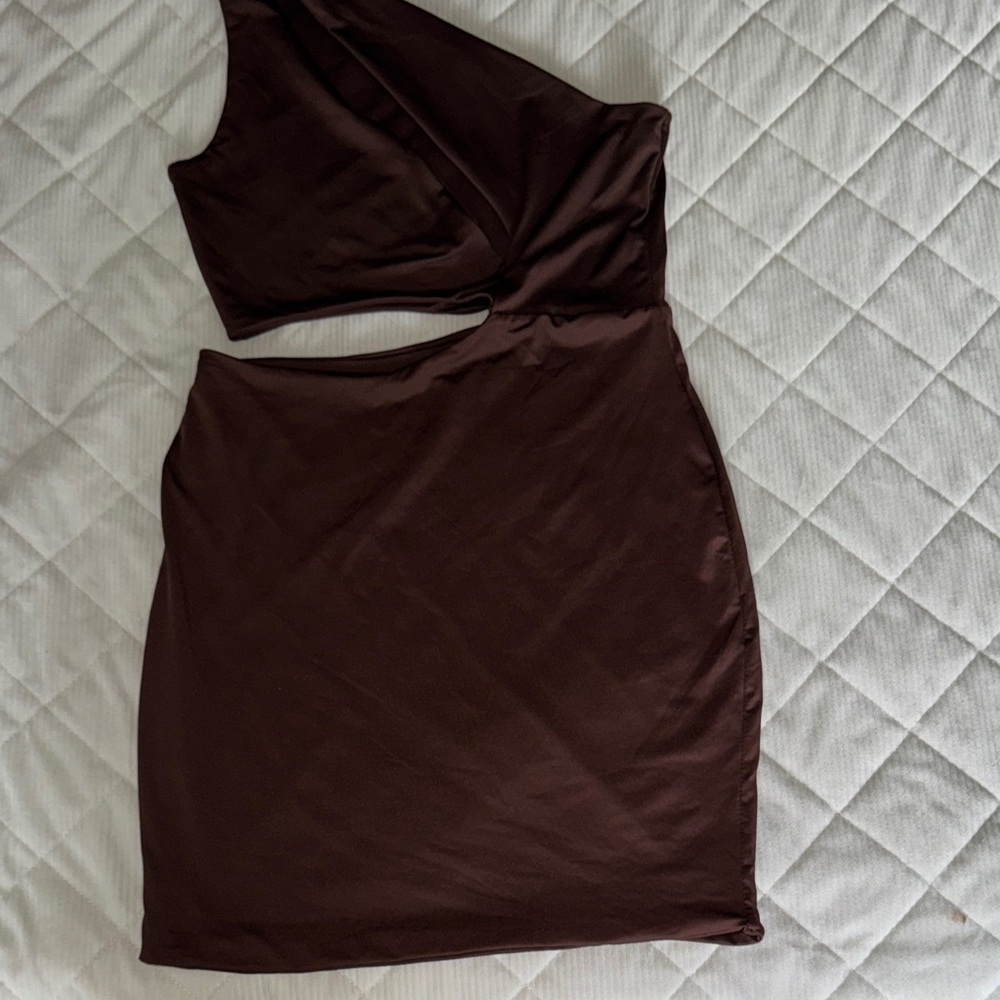 SHEIN Chocolate One-Shoulder Dress